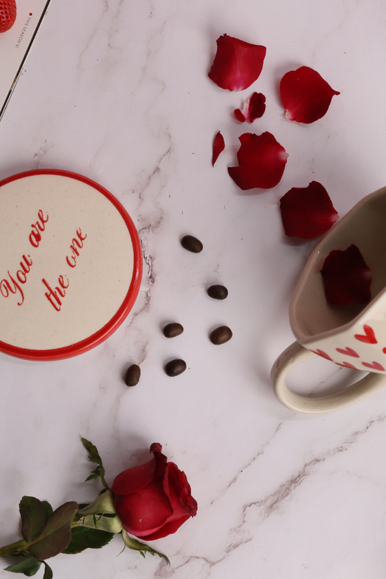 heart mug & you are the one coaster made by ceramic 