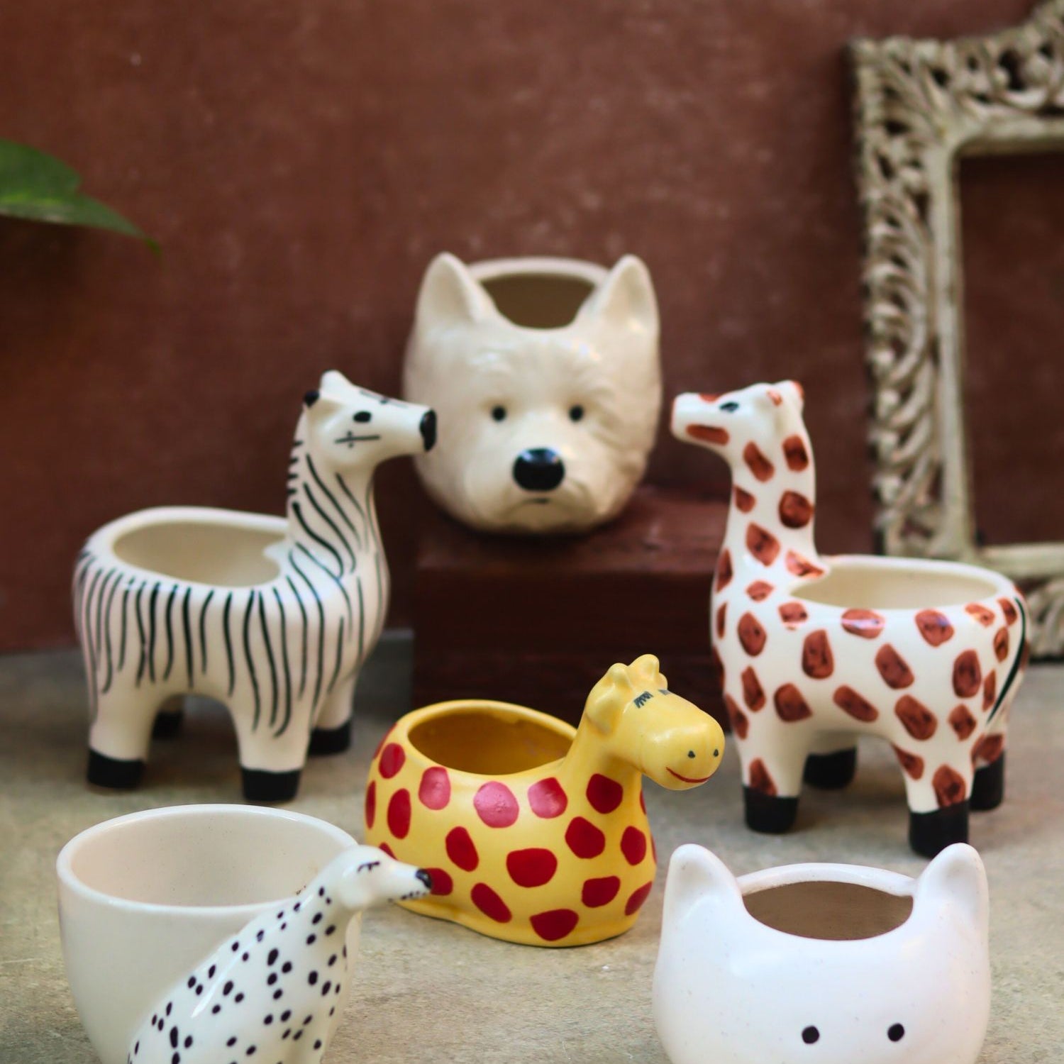 Set of 6 Charming Animal Planters combo made by ceramic