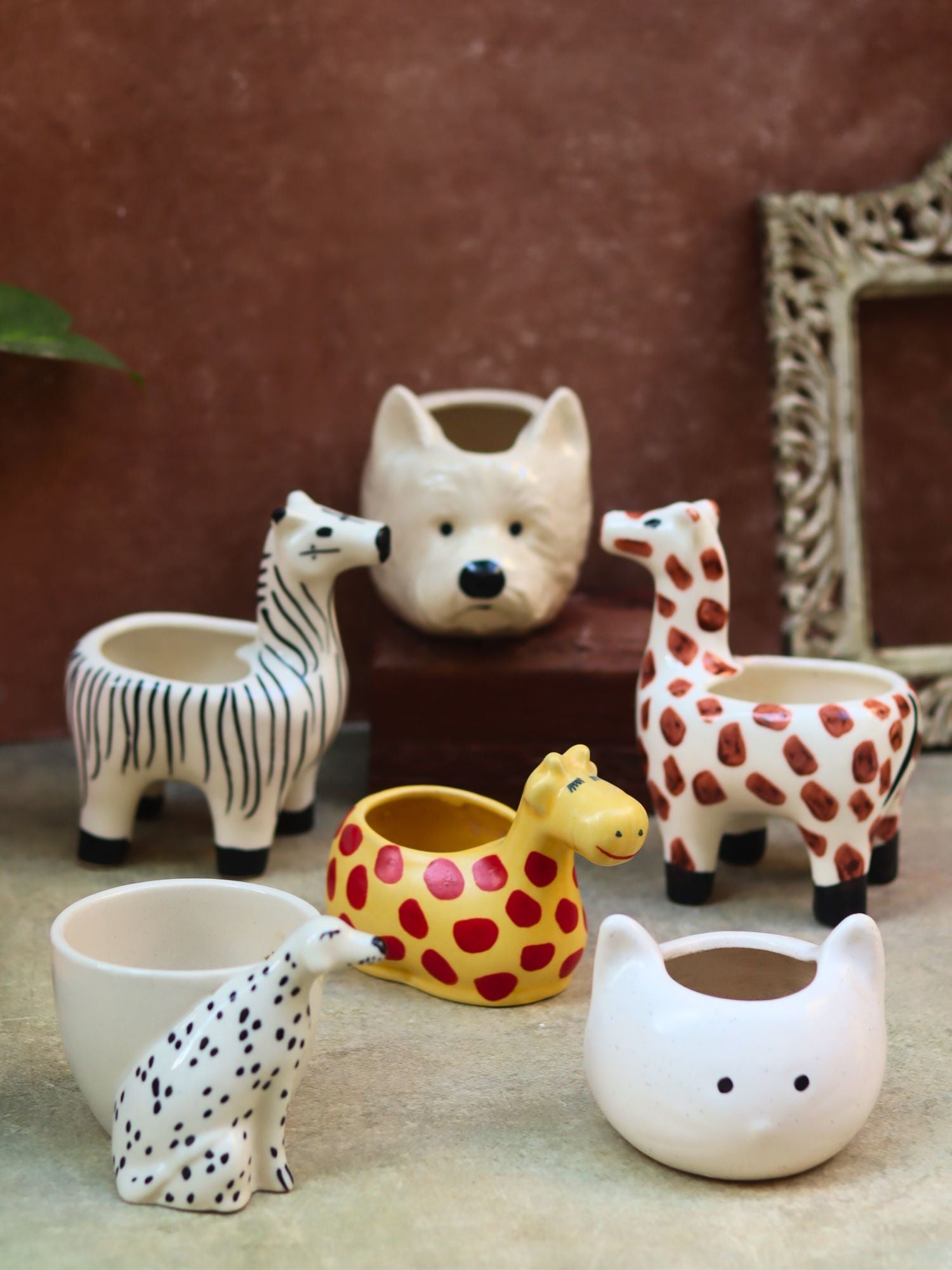 Set of 6 Charming Animal Planters combo made by ceramic