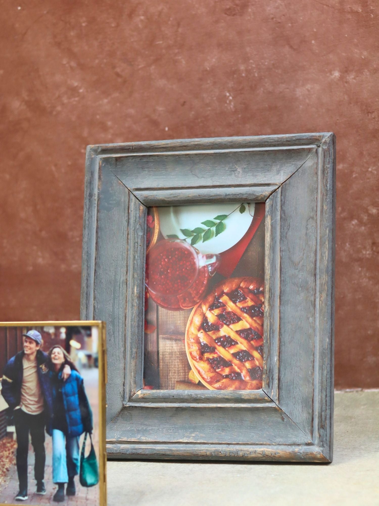 Set of 2 - Rustic Grey Wooden Frame & Minimal Glass Frame combo handmade in India