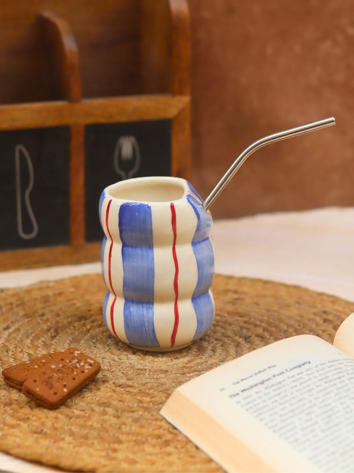 Set of 2 - Basic popcorn Bowl & Cool Blue Sipper Combo handmade in India