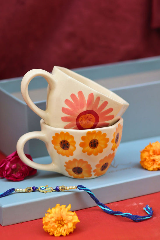 Handmade Surajmukhi & Flower Mug Rakhi Gift Box