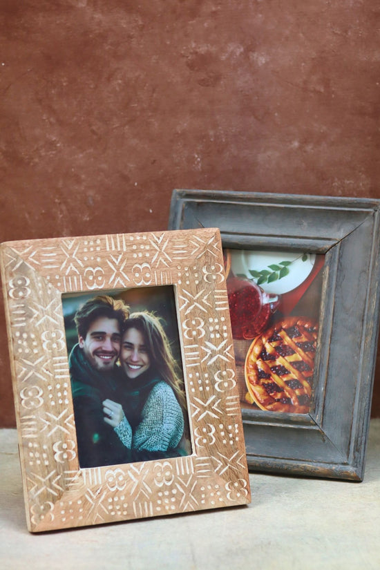 Handmade Set of 2 - Rustic Grey & Aesthetic Carved Wooden Frame combo