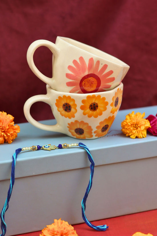 Surajmukhi & Flower Mug Rakhi Gift Box made by ceramic