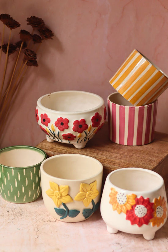 Set of 6 Floral Striped Delight Planters (for the price of 5 ) made by ceramic