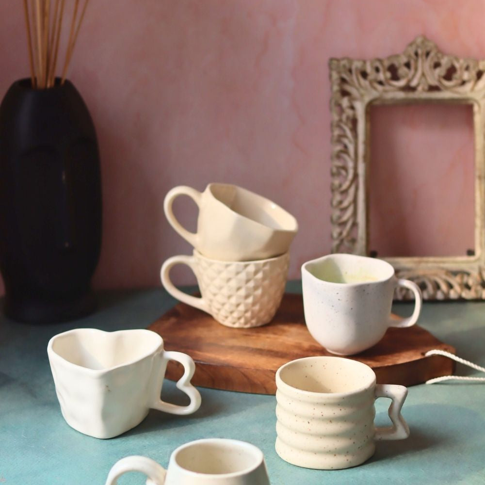 handmade All White Mugs - Set of 6 (For the price of 5)