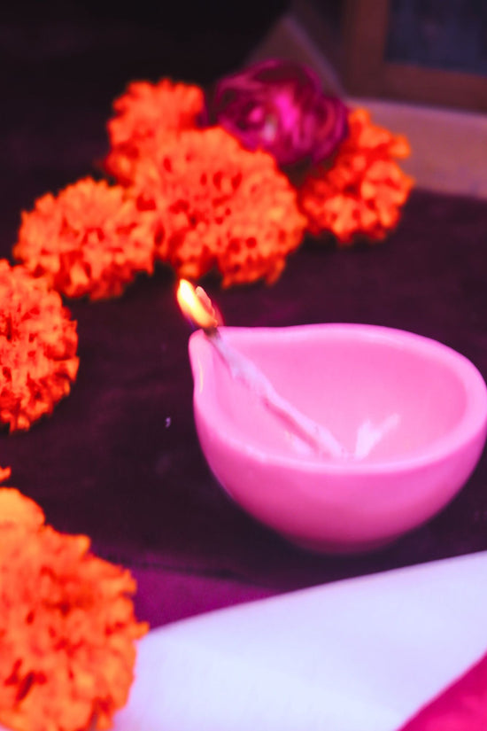 Handmade Set of 4 Essential Diwali Diya - Pink