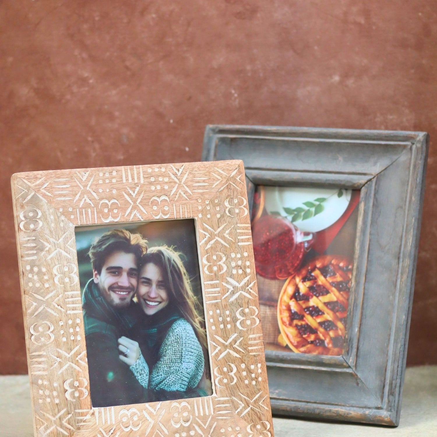 Set of 2 - Rustic Grey & Aesthetic Carved Wooden Frame combo made by wood