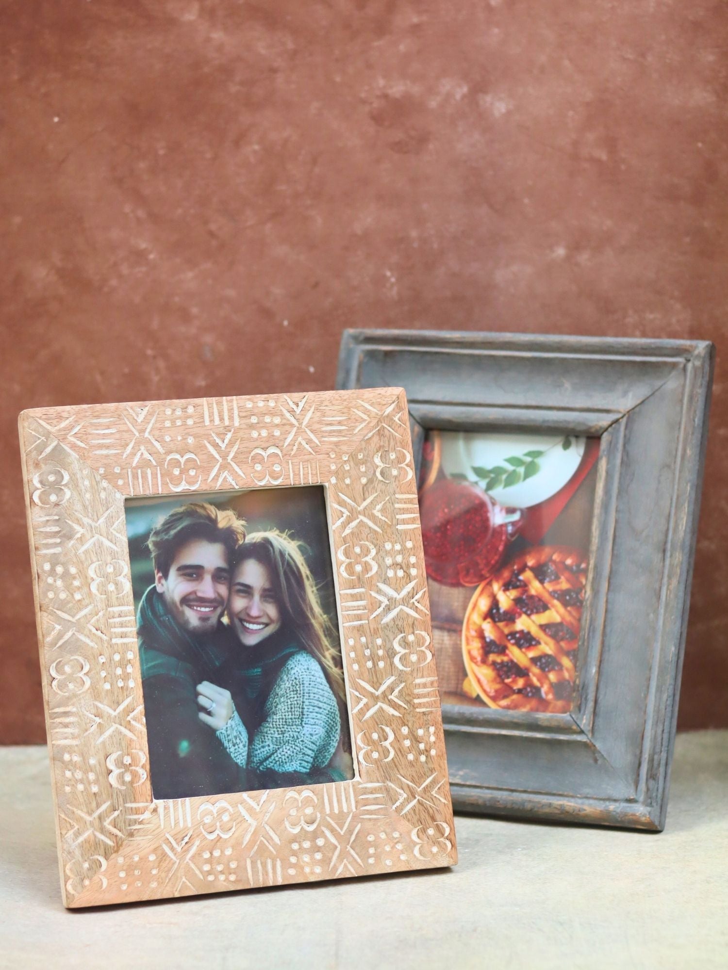 Set of 2 - Rustic Grey & Aesthetic Carved Wooden Frame combo made by wood