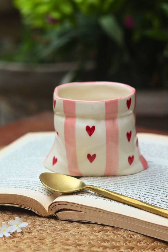 Striped Heart Pouch Mug handmade in India