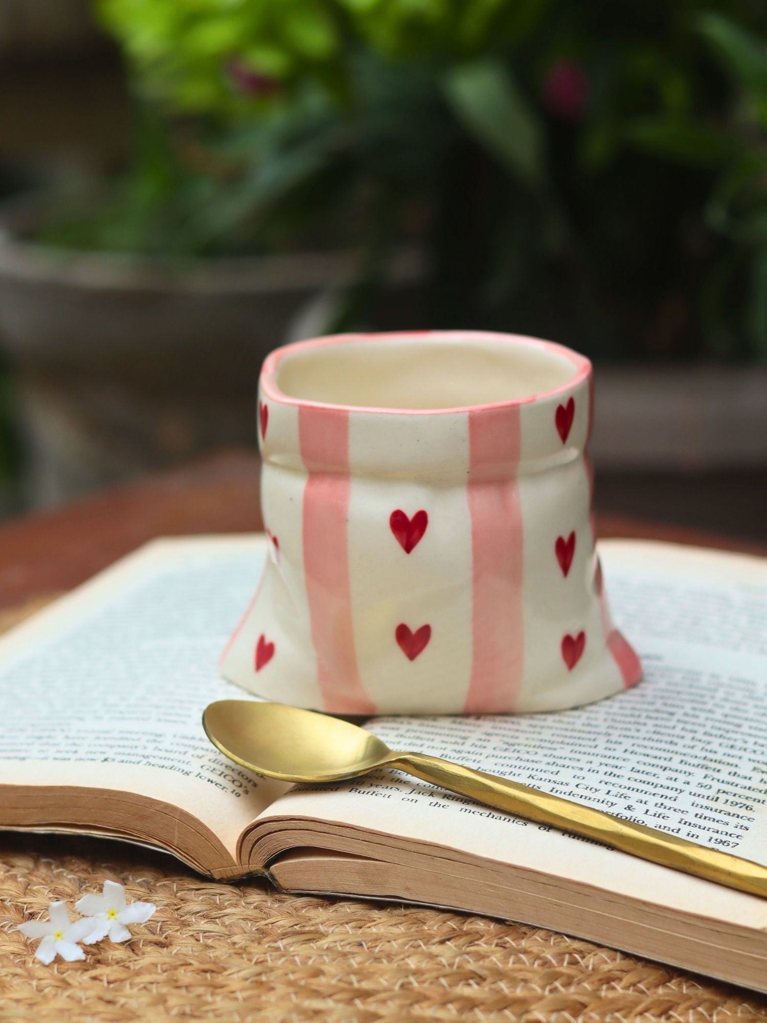 Striped Heart Pouch Mug handmade in India