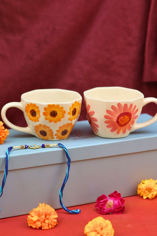 Surajmukhi & Flower Mug Rakhi Gift Box with premium quality material