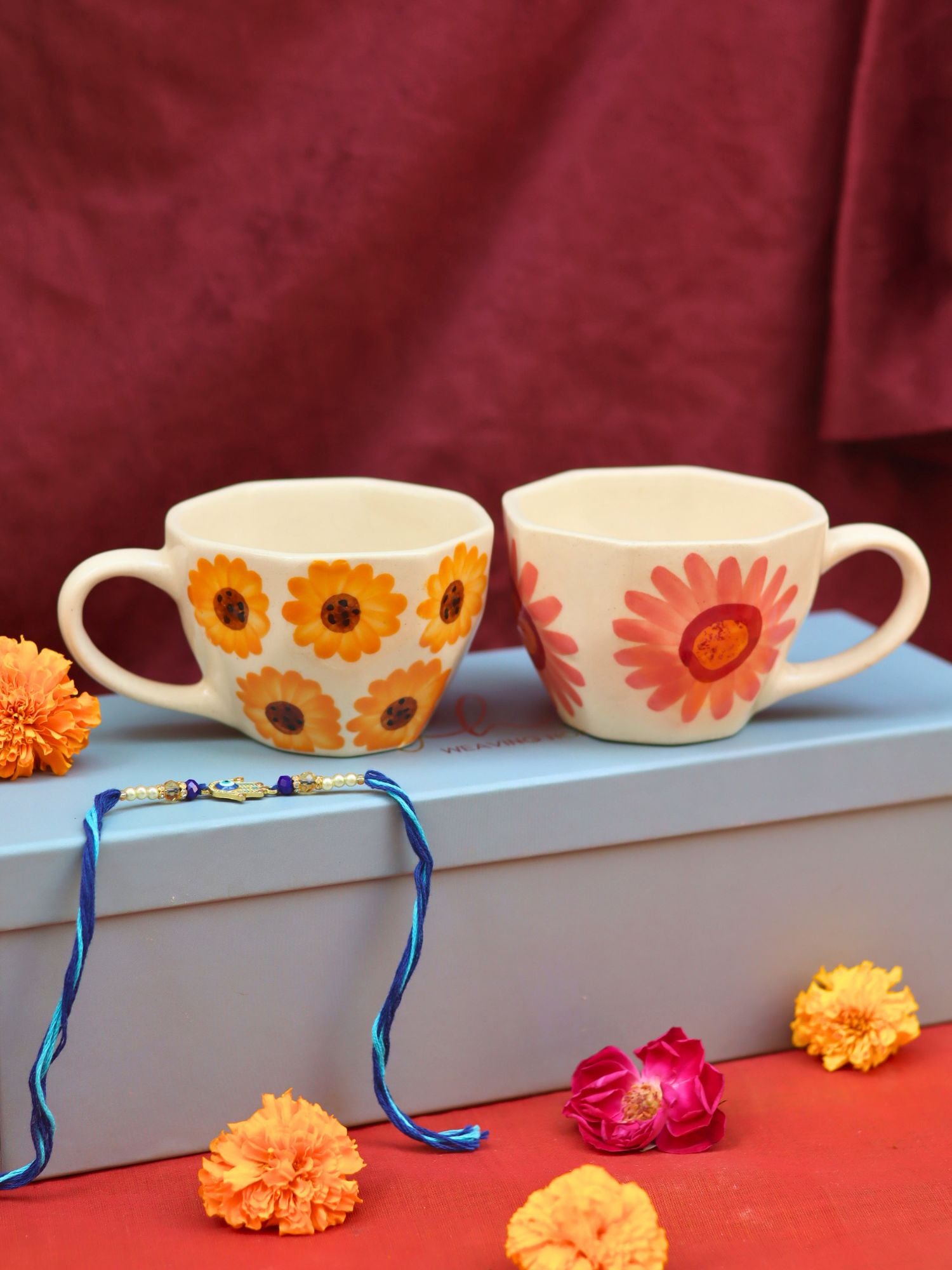 Surajmukhi & Flower Mug Rakhi Gift Box with premium quality material
