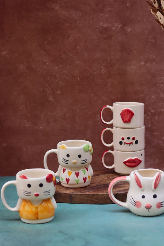 handmade Set of 6 Quirky Face Mugs combo (for the price of 5)