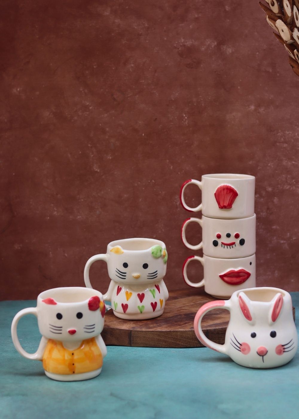 handmade Set of 6 Quirky Face Mugs combo (for the price of 5)
