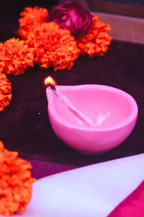 Set of 4 Essential Diwali Diya - Pink made by ceramic