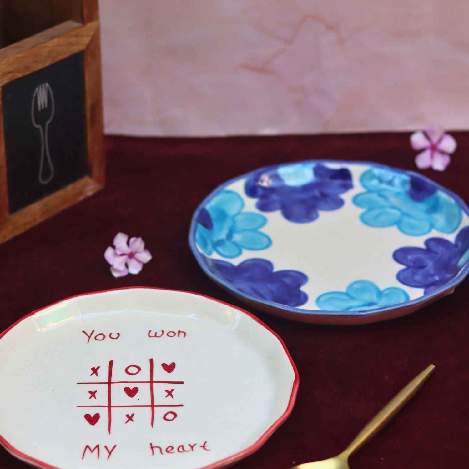 Set of 2 - You won my heart & floral blue plate combo