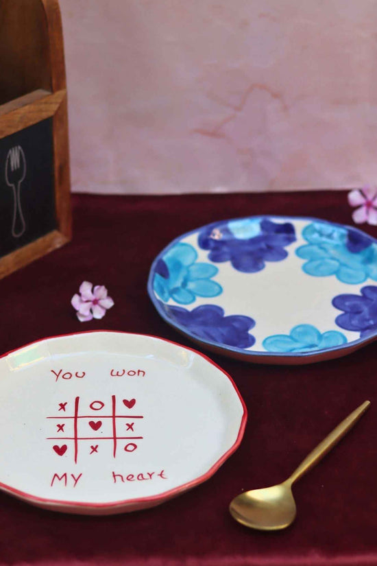 Set of 2 - You won my heart & floral blue plate combo