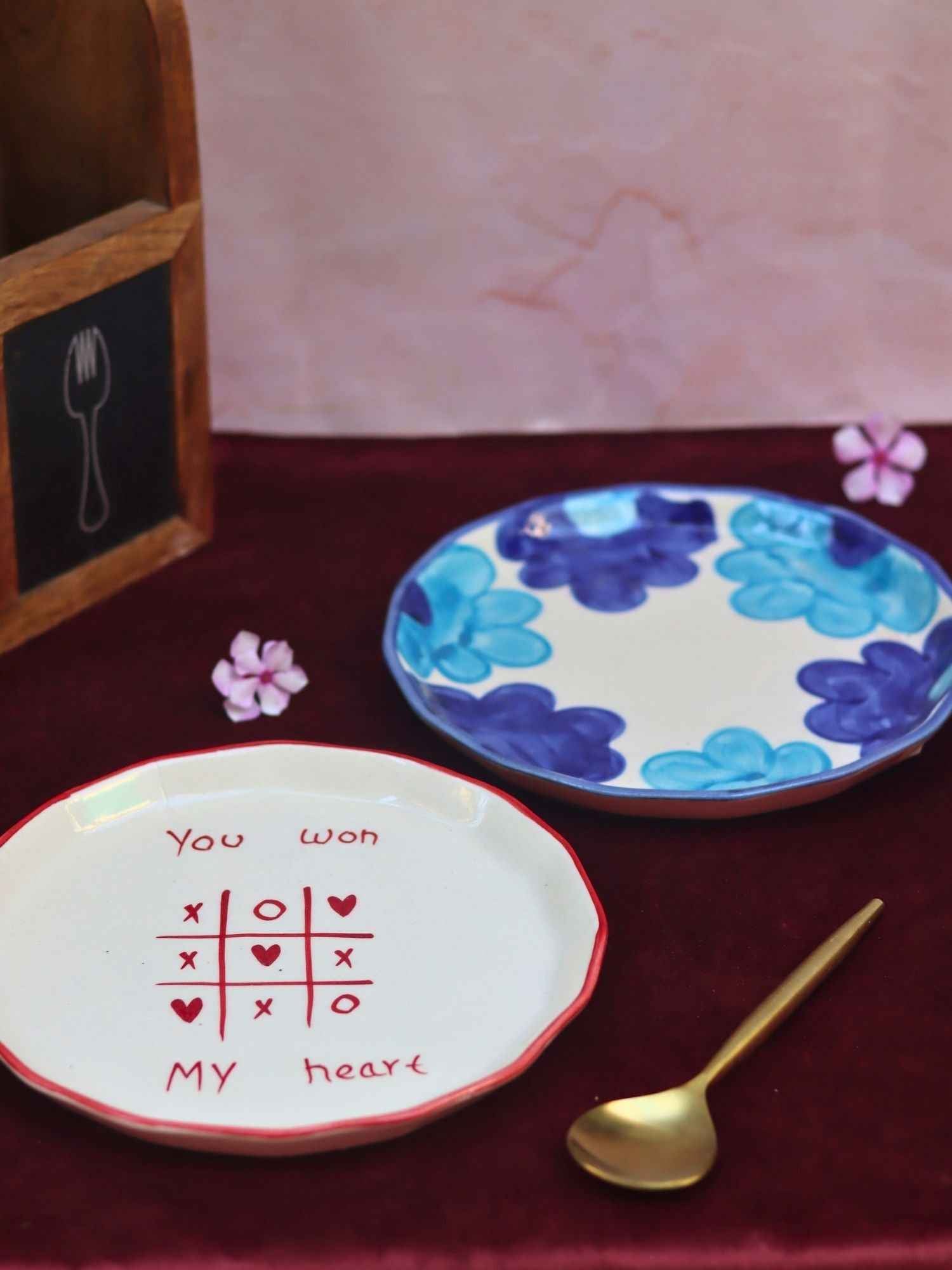 Set of 2 - You won my heart & floral blue plate combo