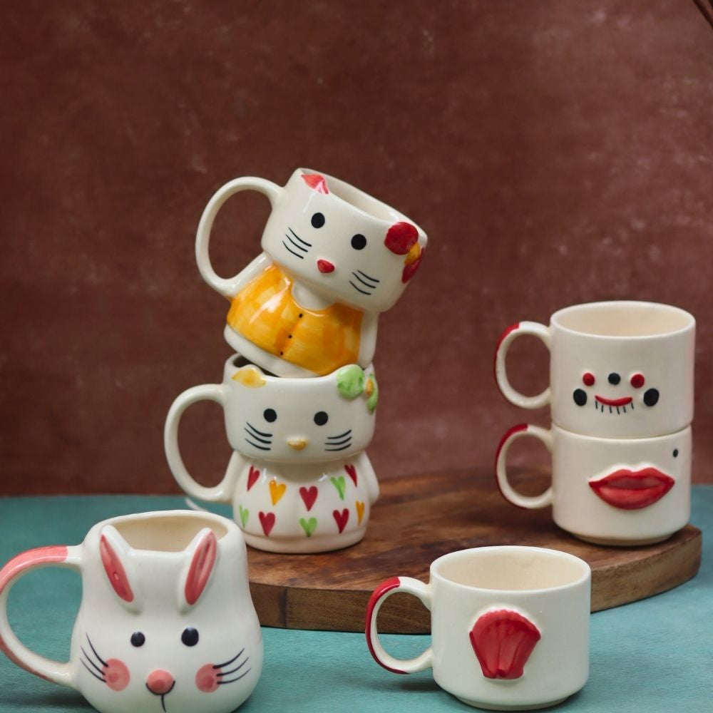 Set of 6 Quirky Face Mugs combo (for the price of 5) made by ceramic