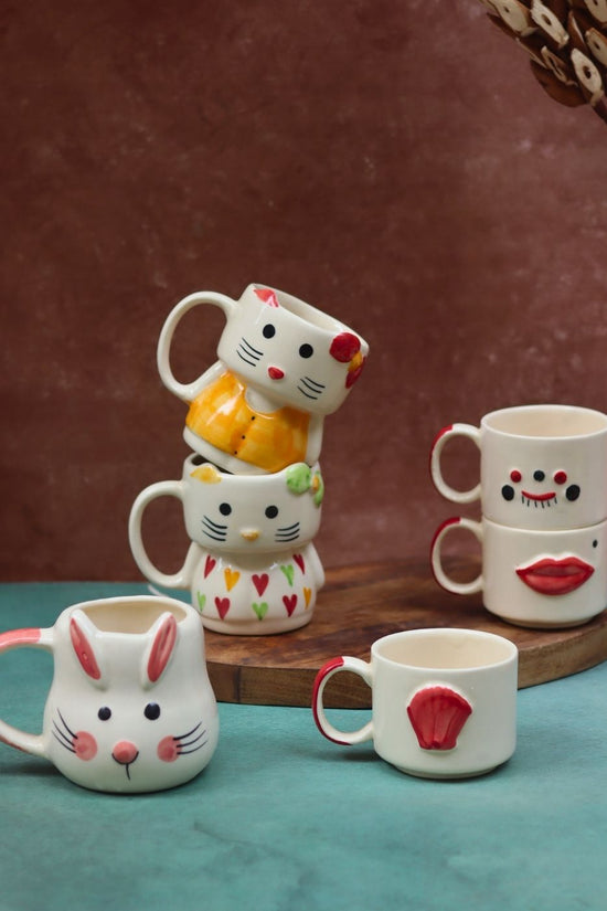 Set of 6 Quirky Face Mugs combo (for the price of 5) made by ceramic
