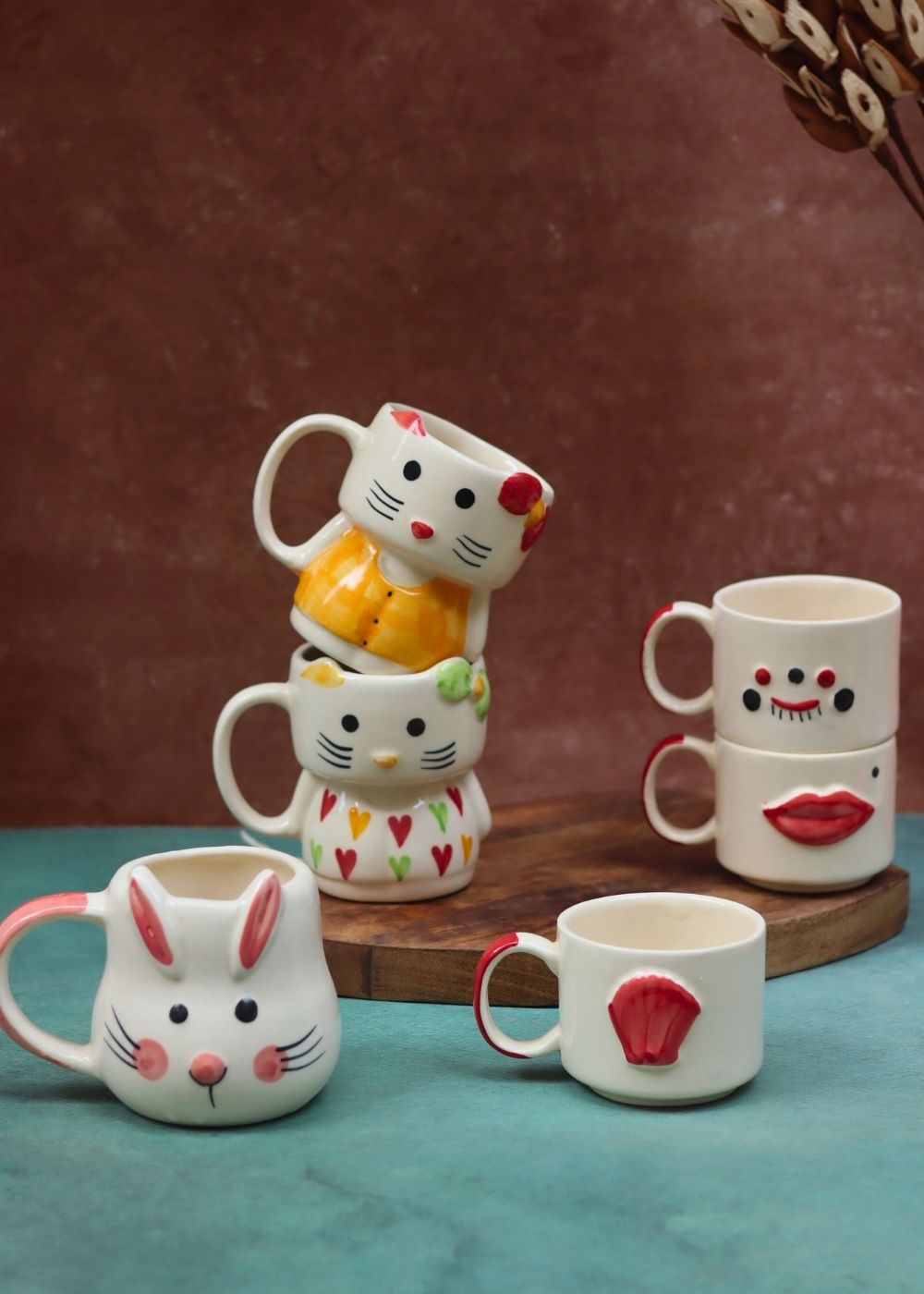 Set of 6 Quirky Face Mugs combo (for the price of 5) made by ceramic