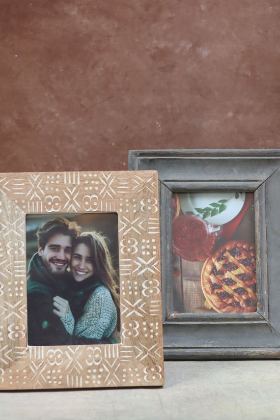 Set of 2 - Rustic Grey & Aesthetic Carved Wooden Frame combo with premium quality material