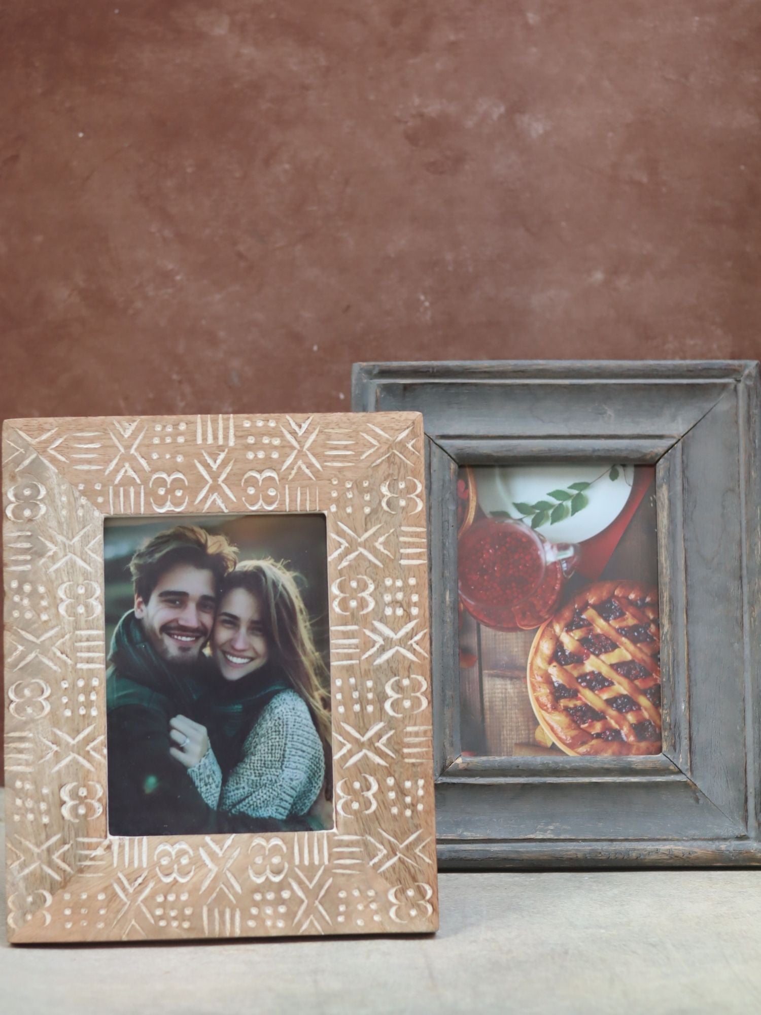 Set of 2 - Rustic Grey & Aesthetic Carved Wooden Frame combo with premium quality material
