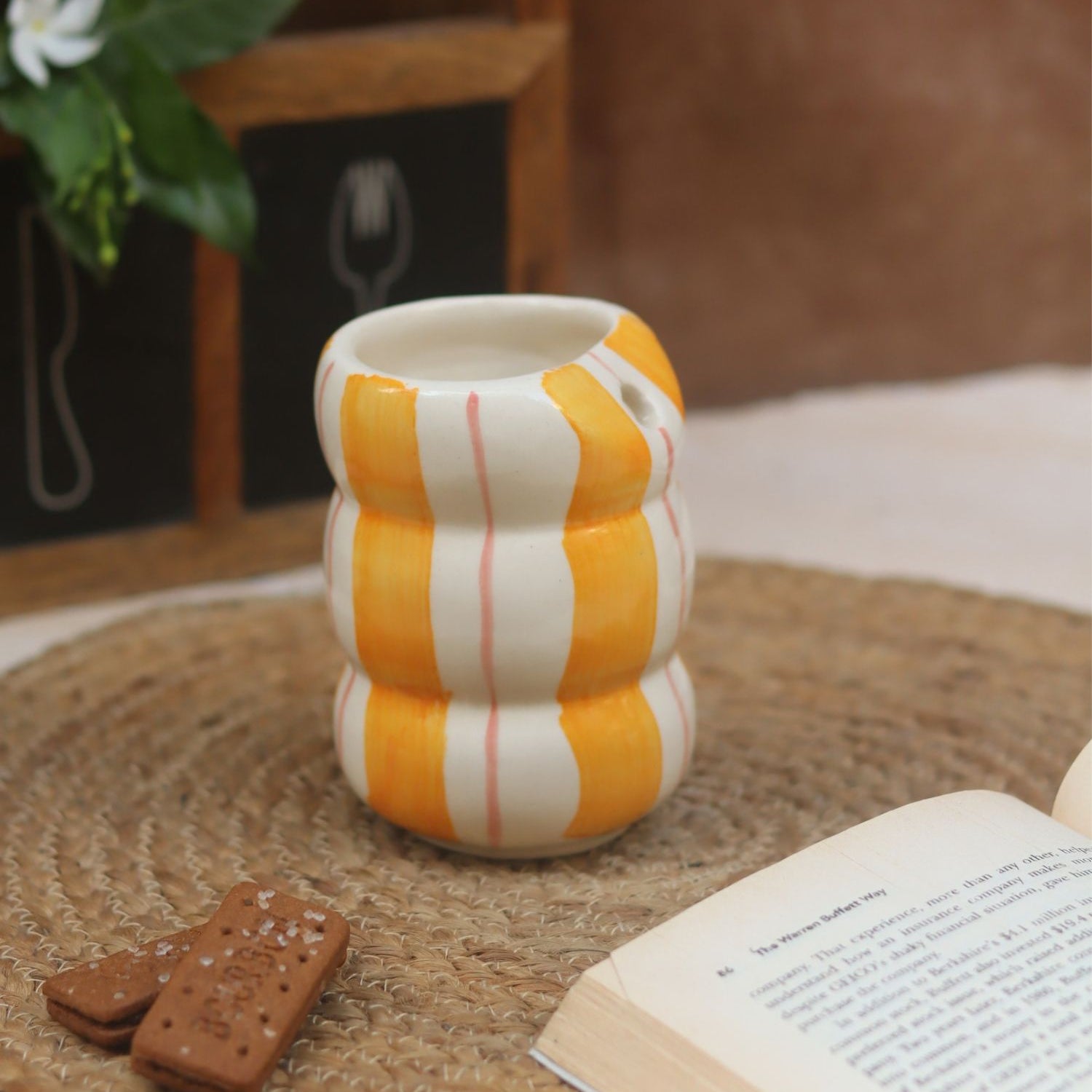 Yellow Striped Sipper made by ceramic