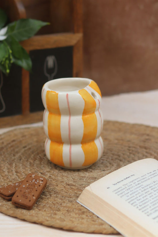 Yellow Striped Sipper made by ceramic