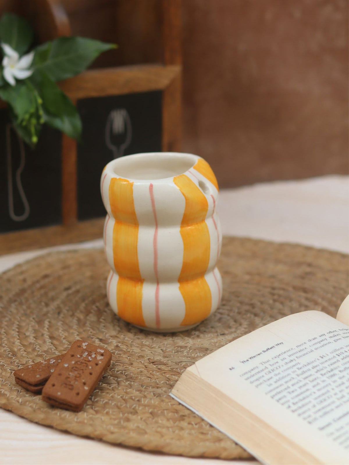Yellow Striped Sipper made by ceramic
