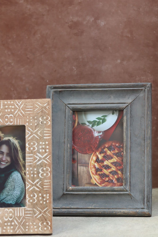 Set of 2 - Rustic Grey & Aesthetic Carved Wooden Frame combo handmade in India