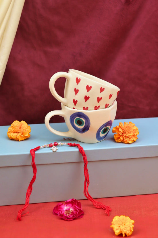 Handmade Heart & Evil Eye Mug Set Rakhi Gift Box
