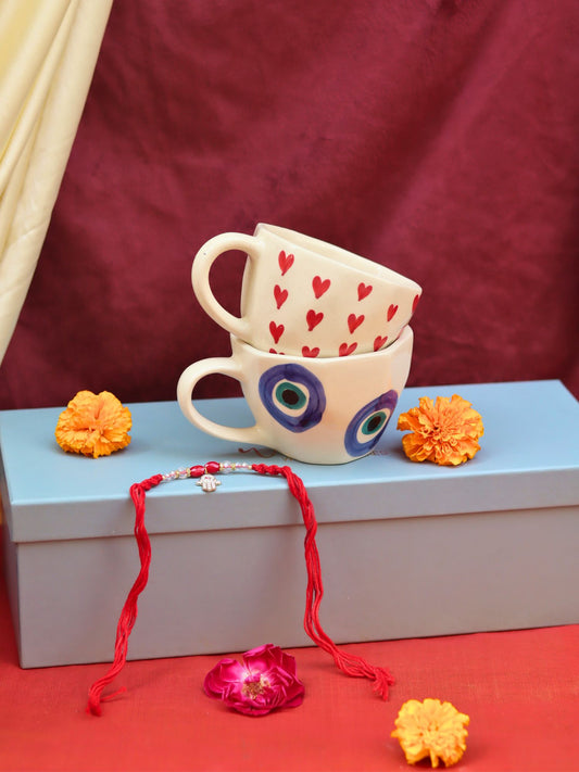 Handmade Heart & Evil Eye Mug Set Rakhi Gift Box