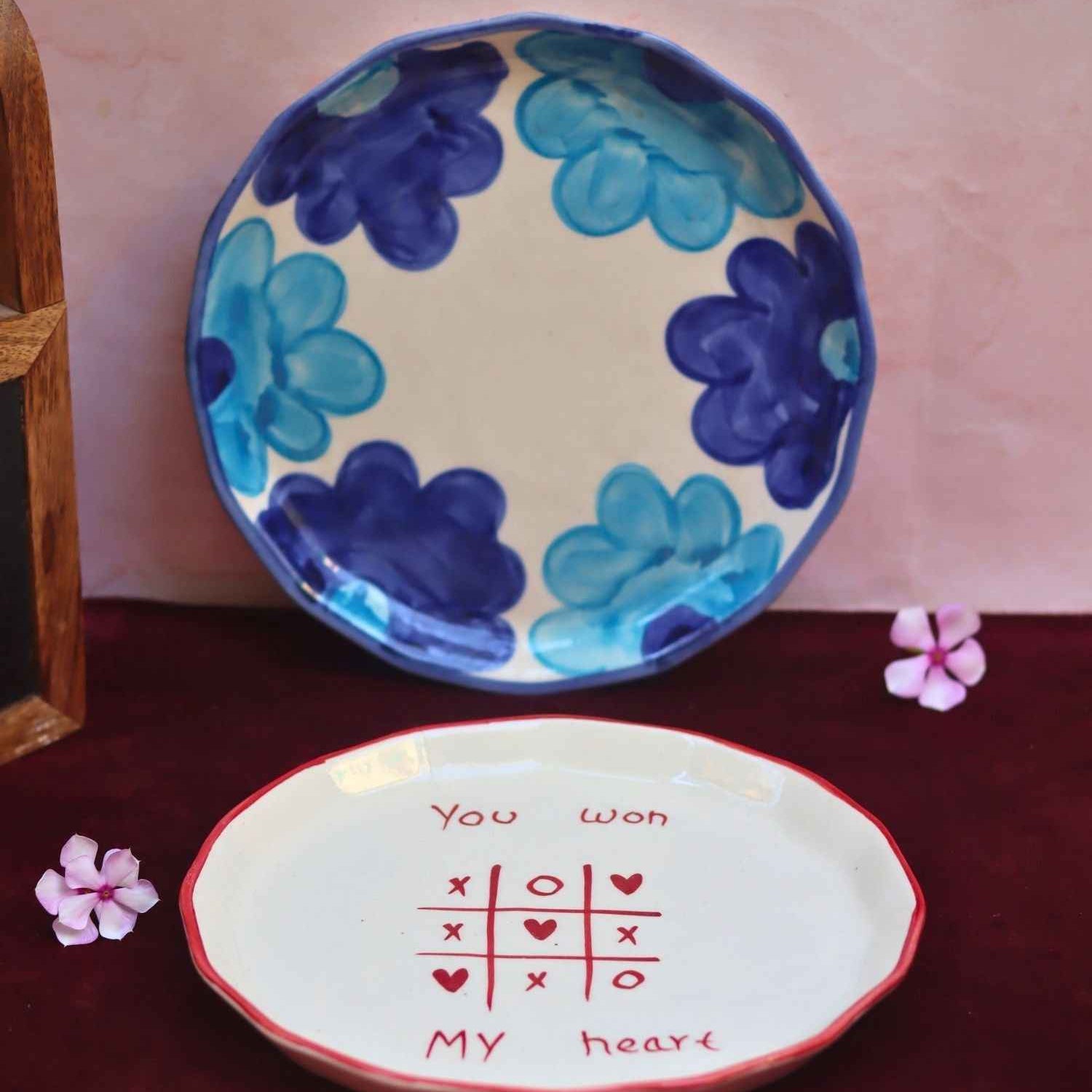 Set of 2 - You won my heart & floral blue plate combo