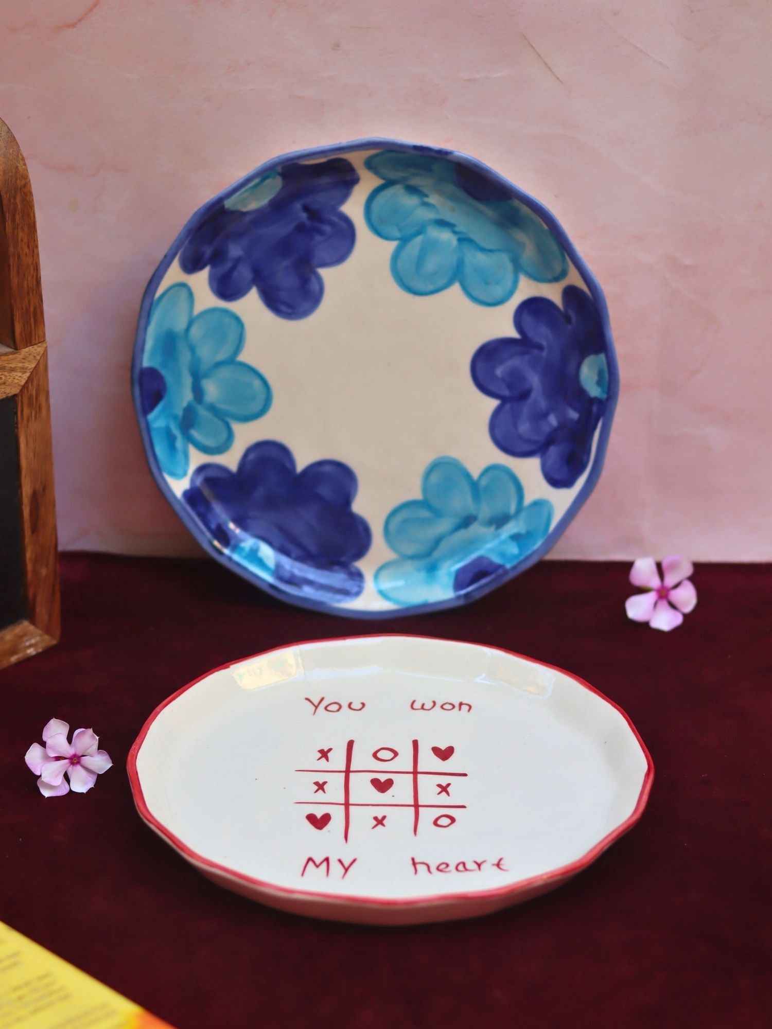 Set of 2 - You won my heart & floral blue plate combo