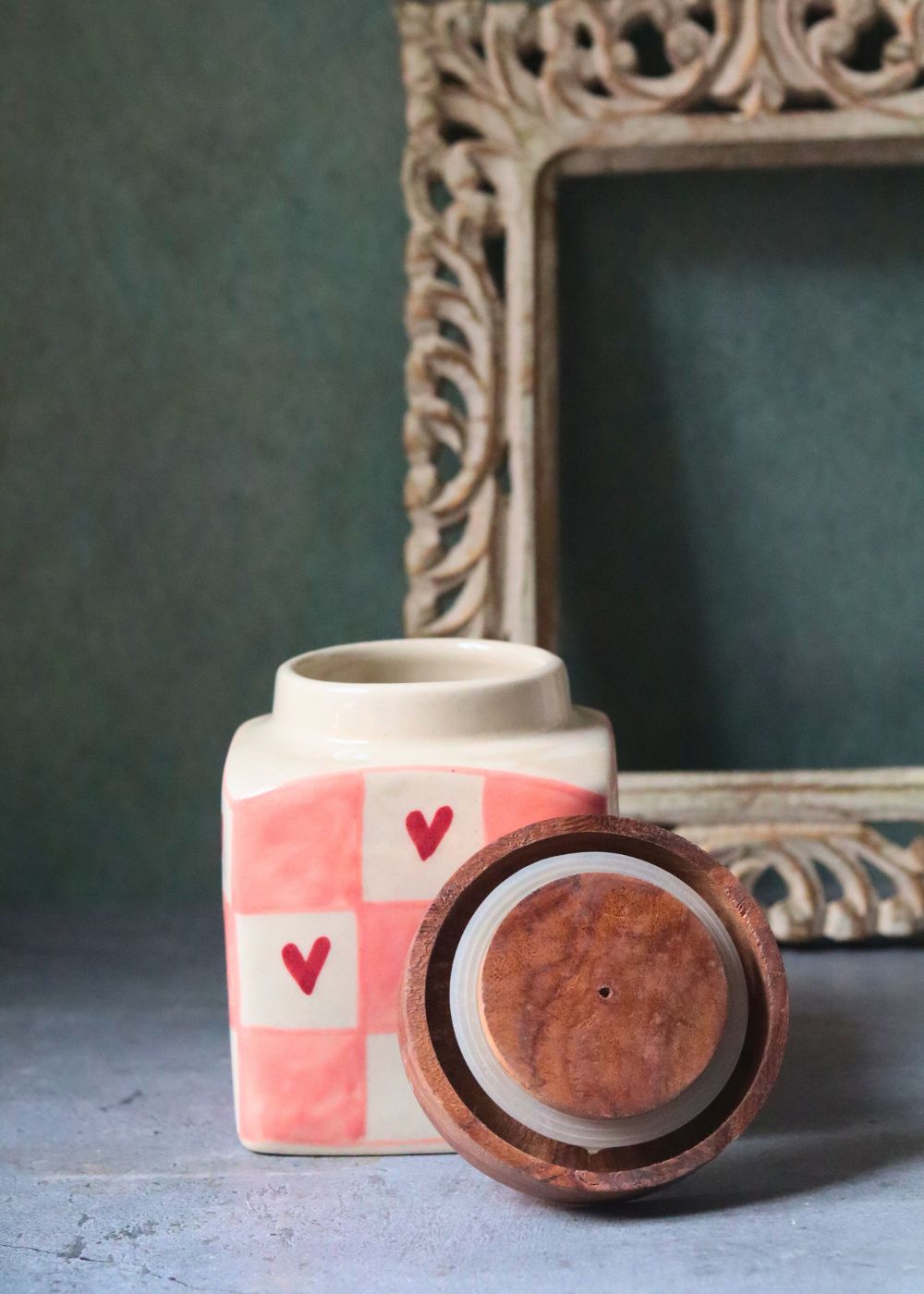 chequered heart jar handmade in india 