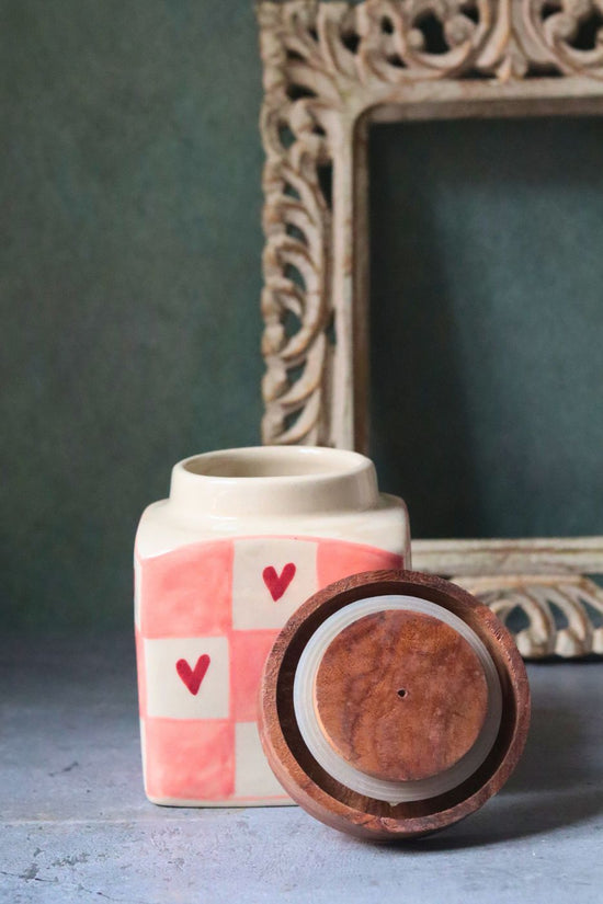 chequered heart jar handmade in india 