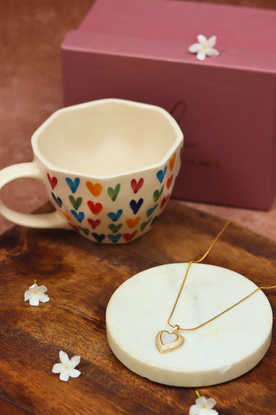 LoveisLove Karva Chauth hamper with a handmade mug & gold plated necklace set