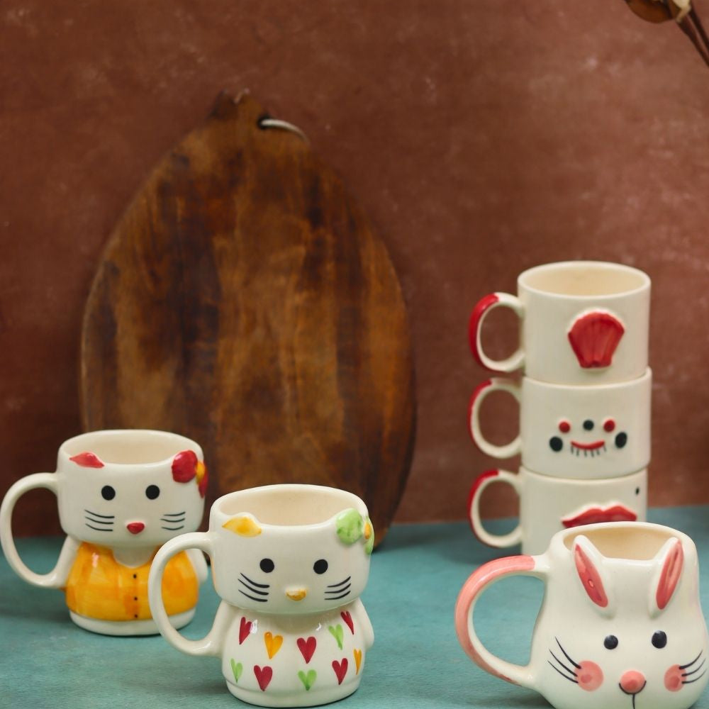 Set of 6 Quirky Face Mugs combo (for the price of 5) handmade in India