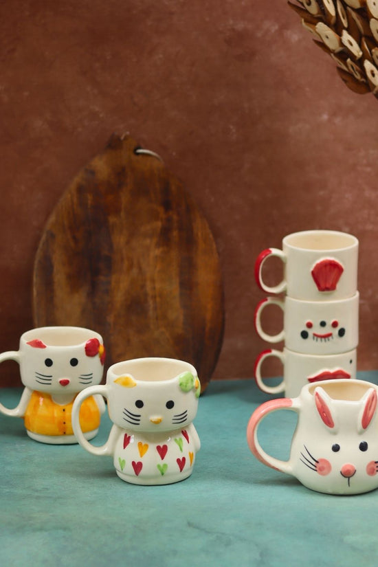 Set of 6 Quirky Face Mugs combo (for the price of 5) handmade in India