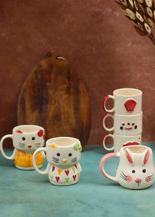 Set of 6 Quirky Face Mugs combo (for the price of 5) handmade in India