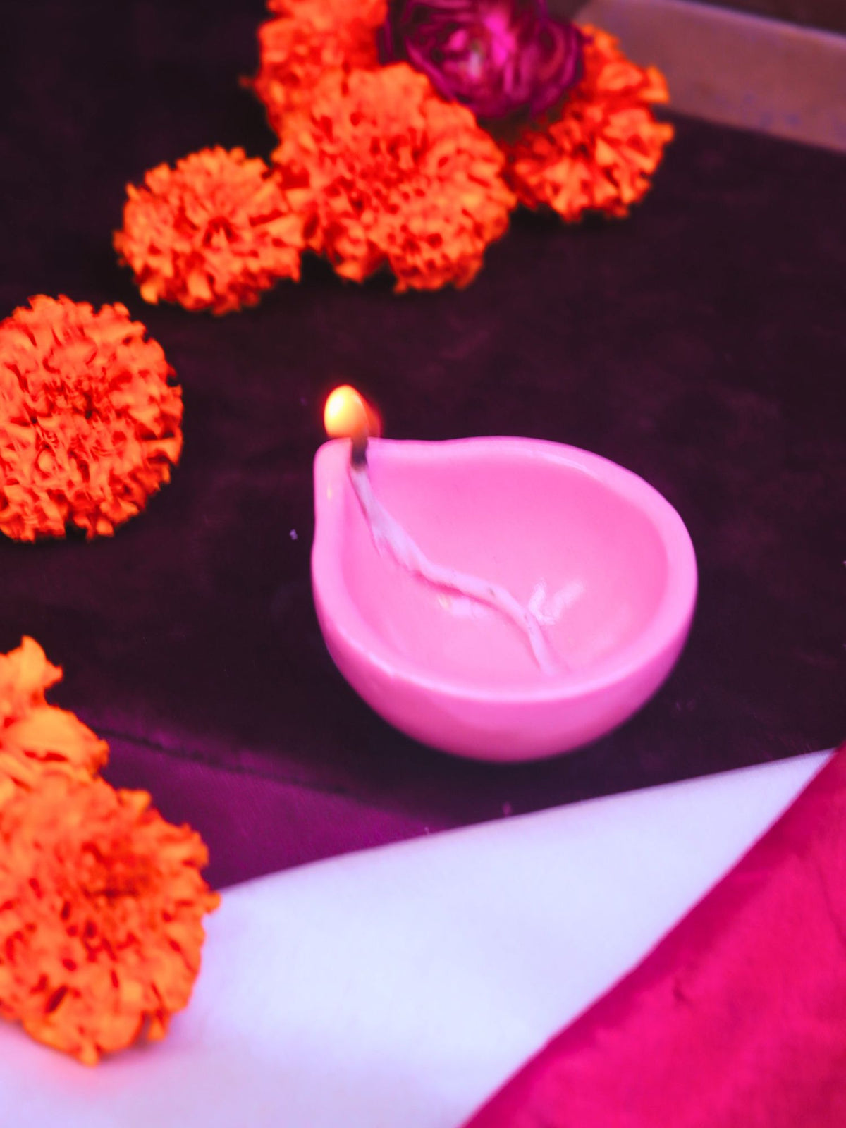Set of 4 Essential Diwali Diya - Pink handmade in India