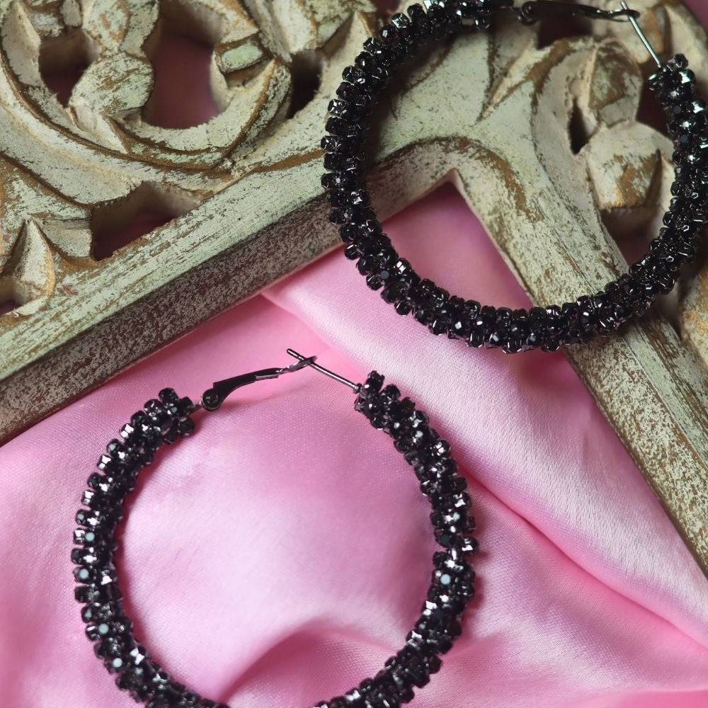 Anti tarnish Beaded Black Statement Earrings