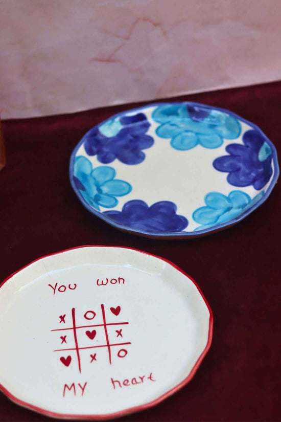 Set of 2 - You won my heart & floral blue plate combo