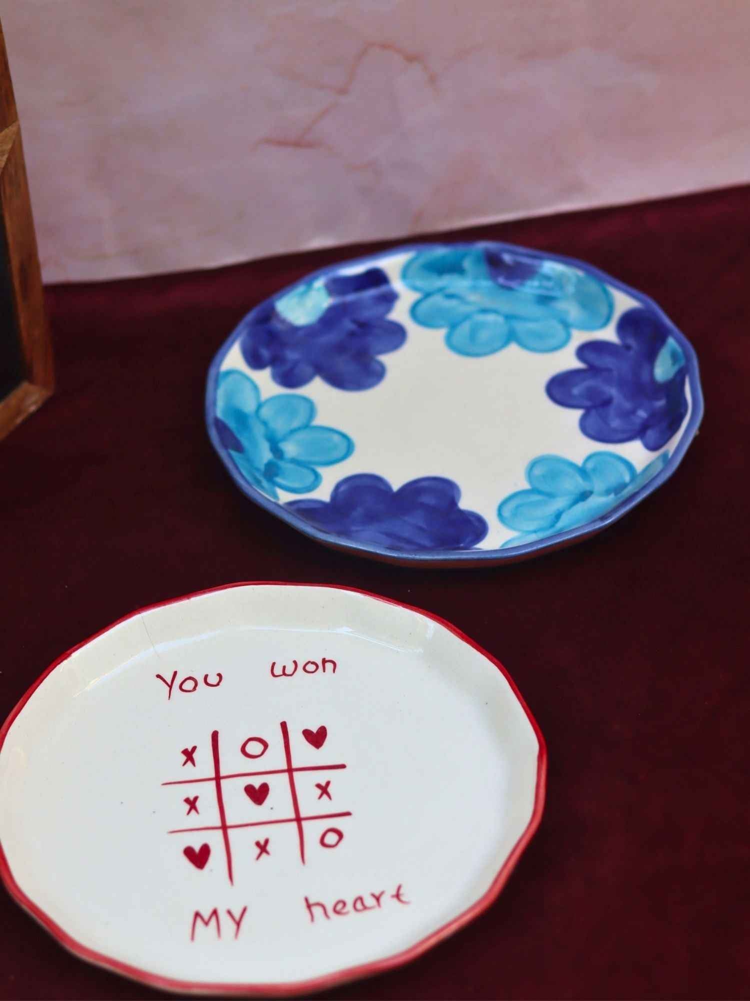 Set of 2 - You won my heart & floral blue plate combo