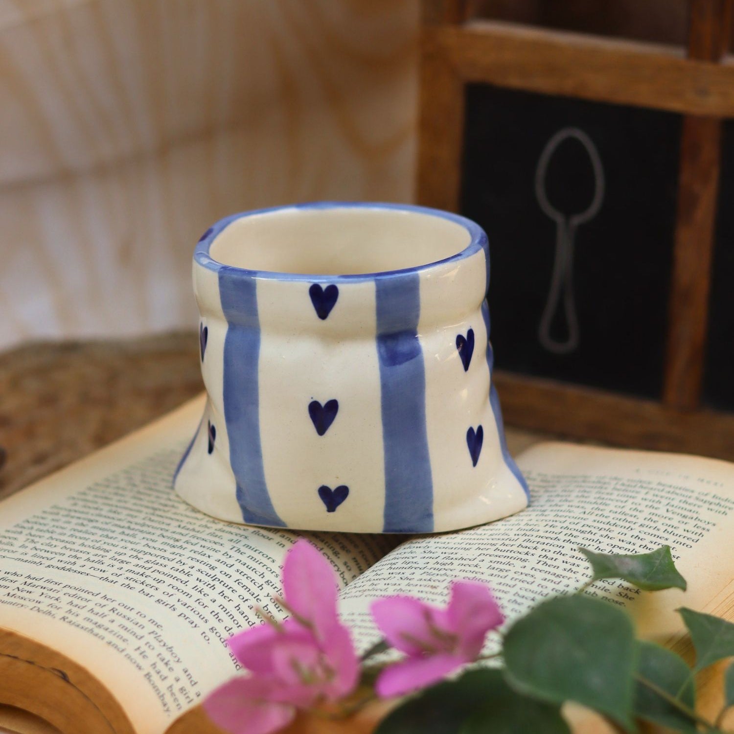 Lead free Striped Heart Pouch Mug - Blue