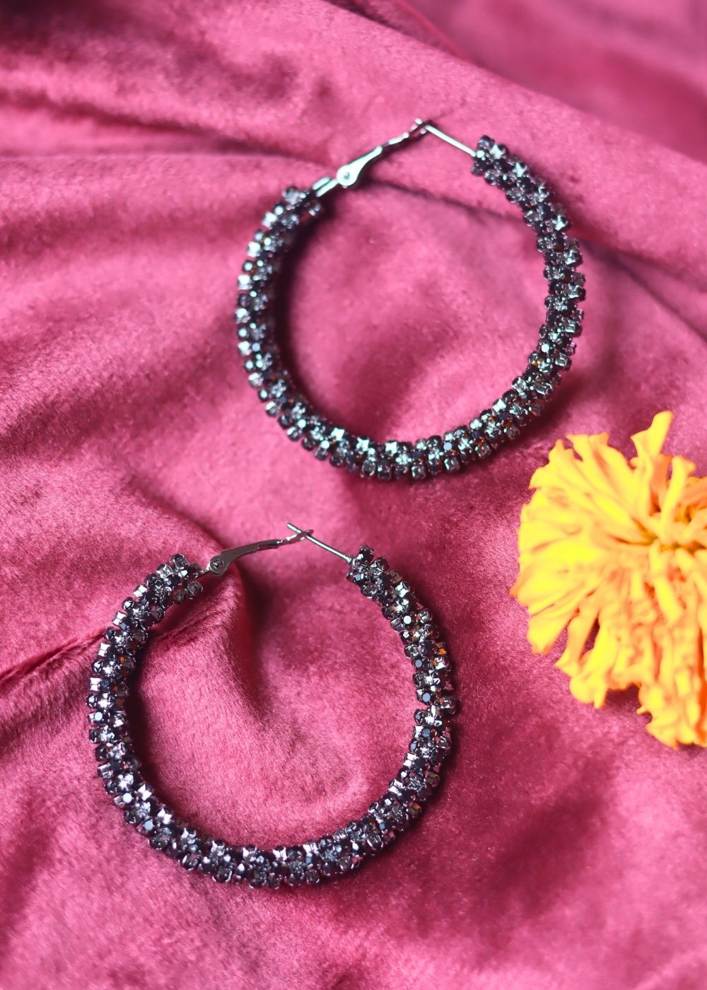 Beaded Black Statement Earrings made with premium quality material