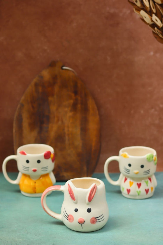 Handmade Set of 3 - Bunny & Kitty Mugs combo