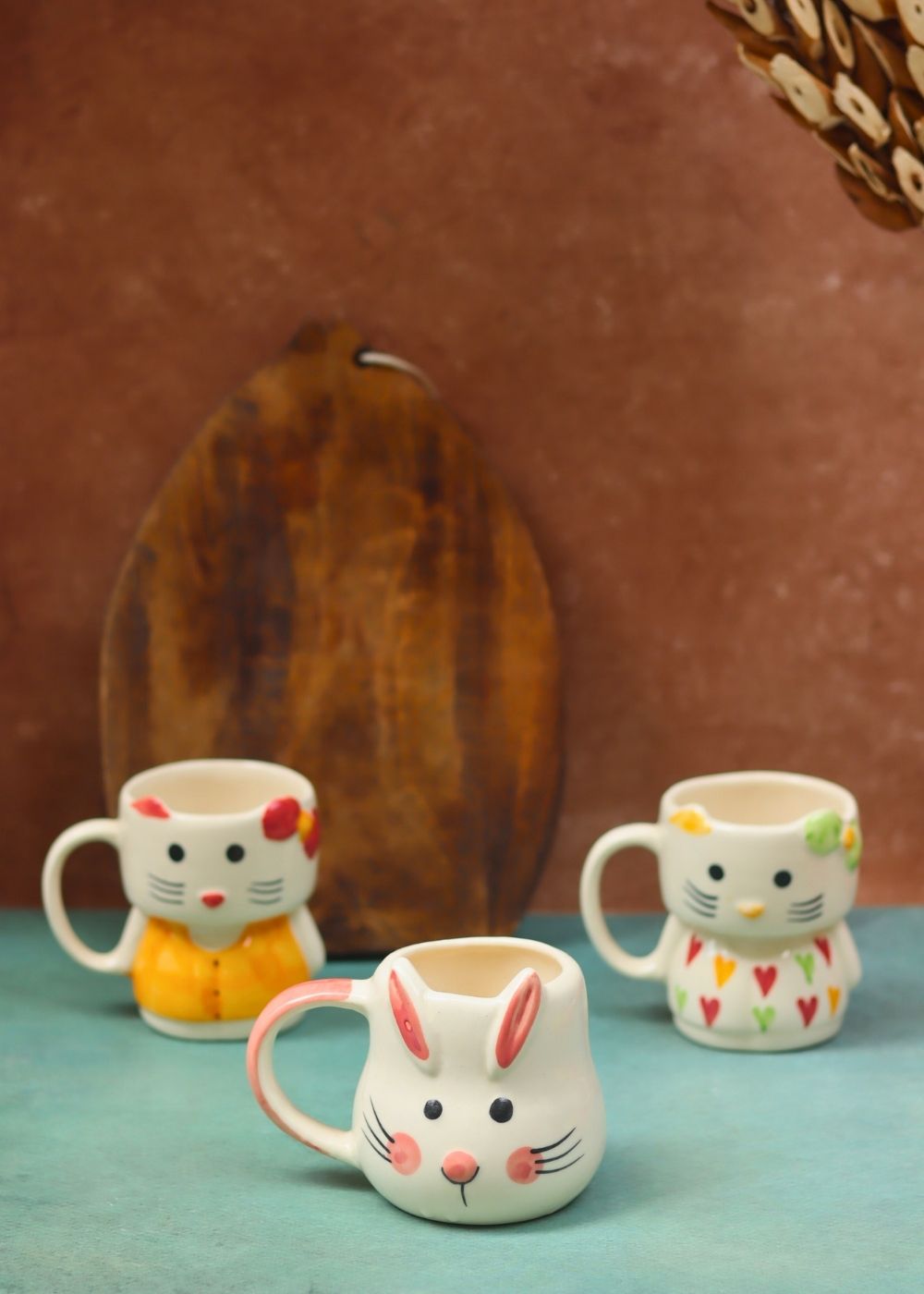 Handmade Set of 3 - Bunny & Kitty Mugs combo